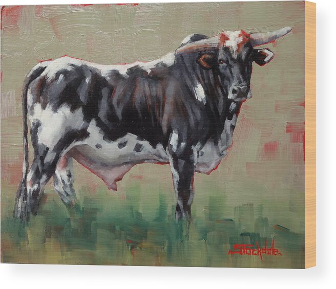 Bulls Wood Print featuring the painting A Whole Lotta' Bull by Margaret Stockdale