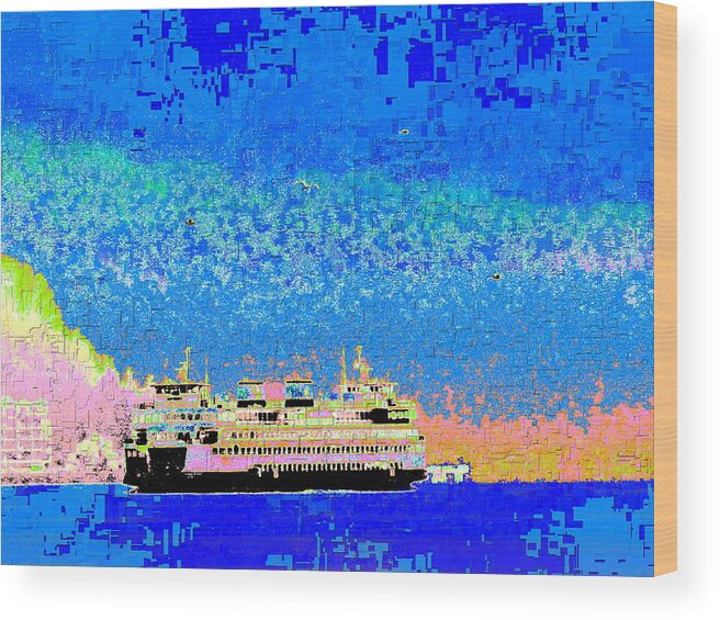 Abstract Wood Print featuring the digital art A Wonderful Day On The Sound by Tim Allen