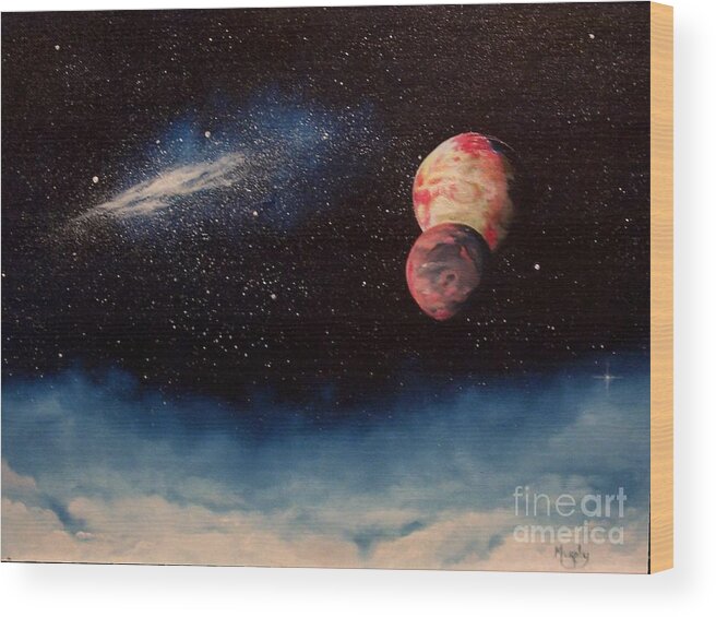 Landscape Wood Print featuring the painting Above Alien Clouds by Murphy Elliott