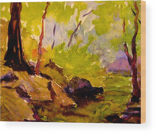 Trees Wood Print featuring the painting Abstract Creek in Woods by Gretchen Allen