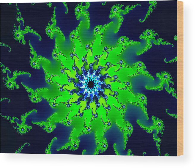 Green Wood Print featuring the digital art Abstract fractal art fresh bright green and dark blue by Matthias Hauser