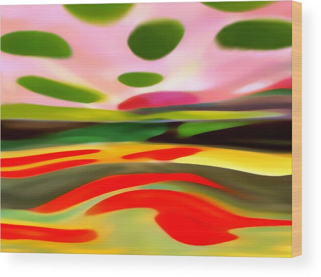 Abstract Wood Print featuring the painting Abstract Landscape of Happiness by Amy Vangsgard