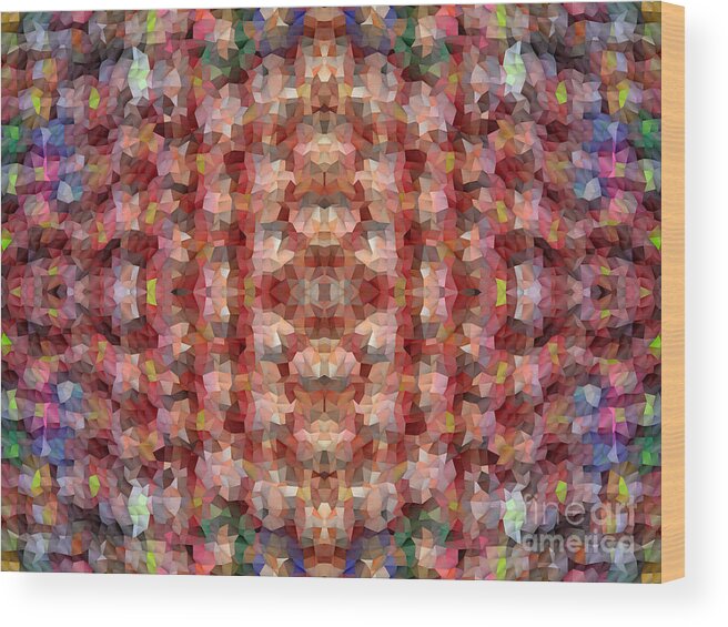 Red Wood Print featuring the digital art Abstract Mosaic in Red Rainbow by Beverly Claire Kaiya
