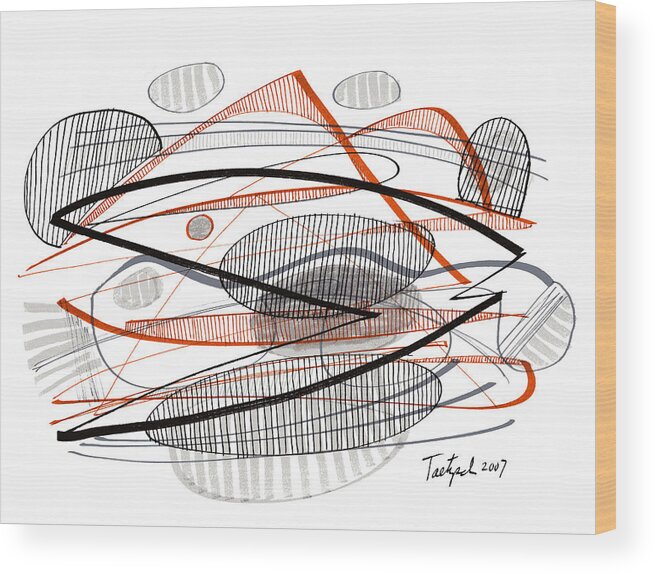Abstract Wood Print featuring the drawing Abstract Pen Drawing Thirty-Seven by Lynne Taetzsch