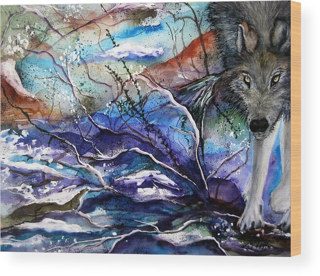  Wood Print featuring the painting Abstract Wolf by Lil Taylor