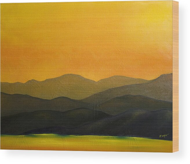 Adirondack Mountains Wood Print featuring the painting Adirondack Sunset by Stephen J DiRienzo