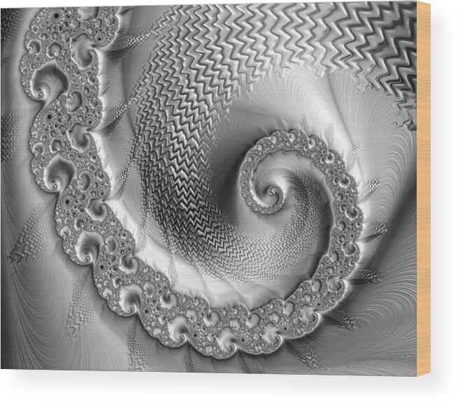 Silver Wood Print featuring the digital art Amazing metallic shiny silver and grey fractal spiral by Matthias Hauser