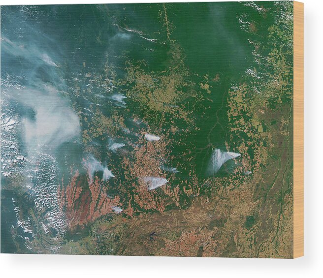 Amazon Basin Wood Print featuring the photograph Amazon Basin Forest Fires by Nasa/science Photo Library