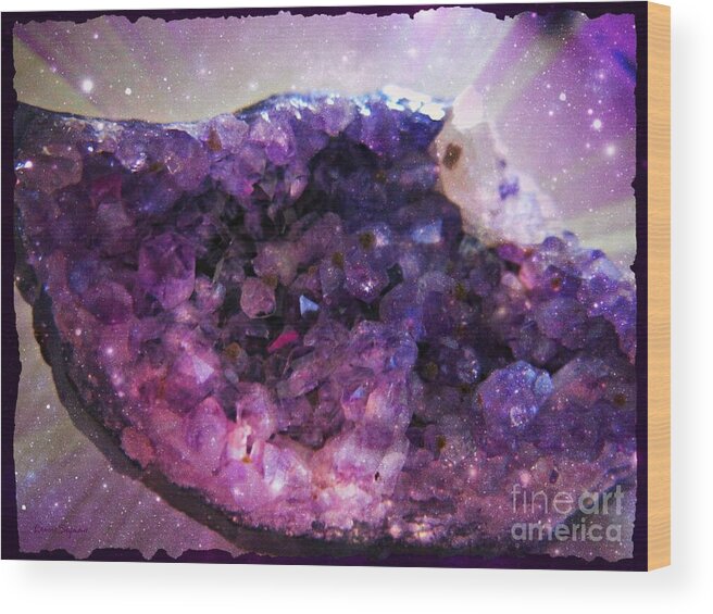 Amethyst Cluster Wood Print featuring the mixed media Amethyst by Leanne Seymour