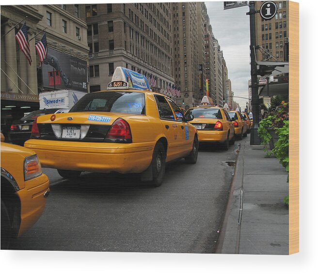 New York City Wood Print featuring the photograph An Endless Supply of Cabs -- Taxis in New York City by Darin Volpe