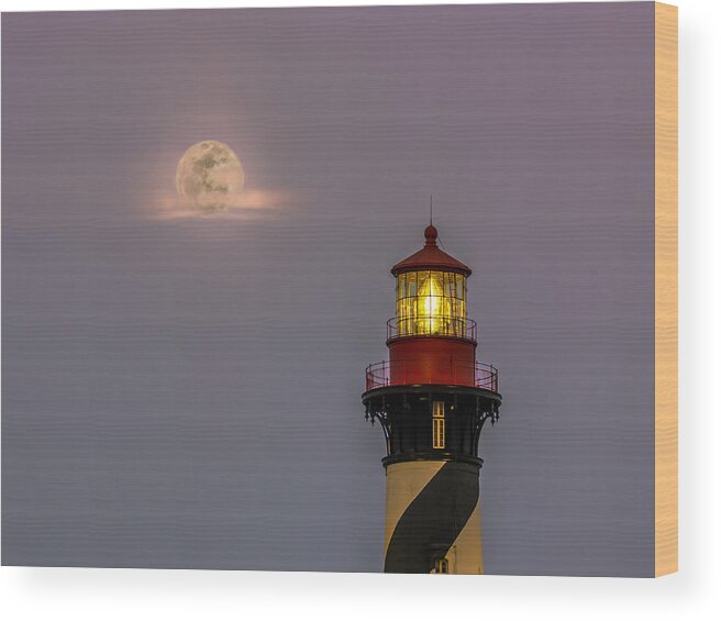 Atlantic Wood Print featuring the photograph Anastasia Lighthouse by Moonlight by Rob Sellers