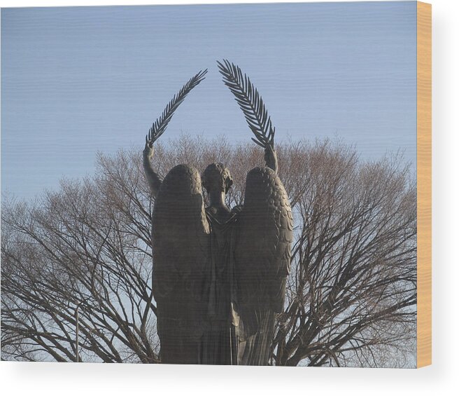 Angel Sculpture Wood Print featuring the photograph Angel in winter by Alfred Ng