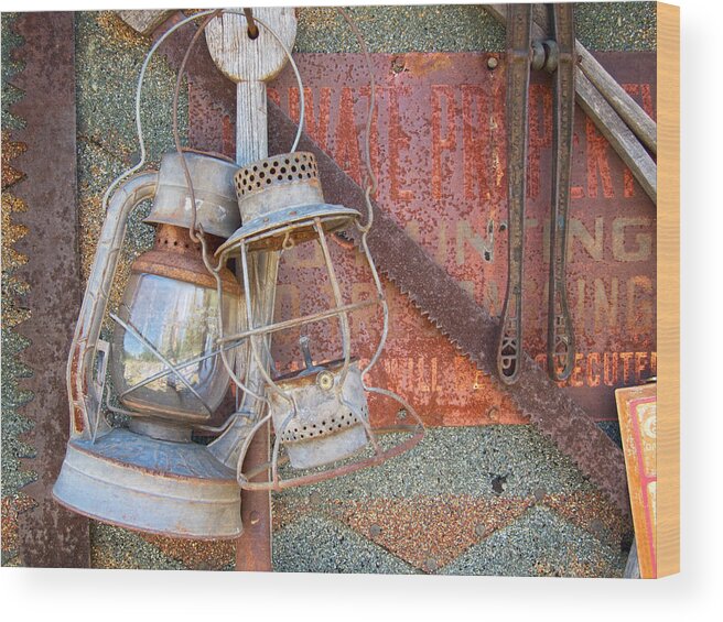 Still Life Wood Print featuring the photograph Antique Kerosene Lamps by Mary Lee Dereske