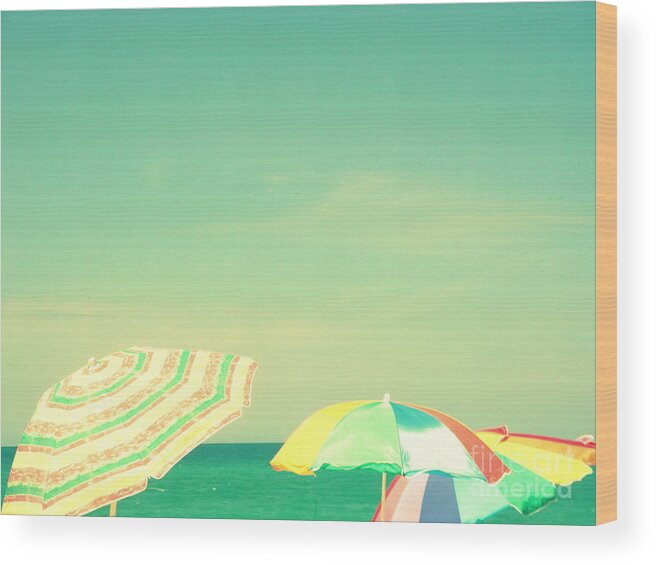 Aqua Wood Print featuring the digital art Aqua Sky with Umbrellas by Valerie Reeves