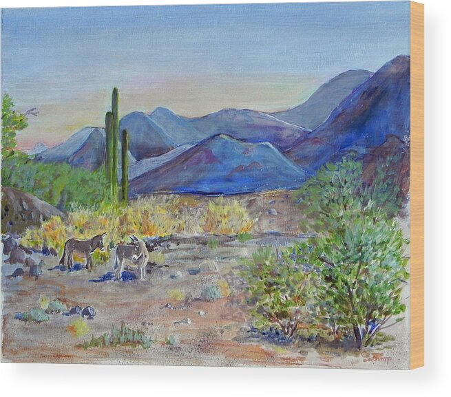 Burros Wood Print featuring the painting California - Wild Burros by Christine Lathrop