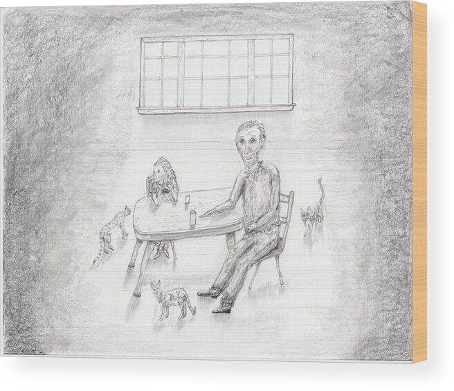 Jim Taylor Wood Print featuring the drawing At The Table by Jim Taylor