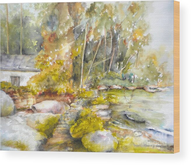 Landscape - Stones And Water Wood Print featuring the painting At Wolf Island by Madie Horne