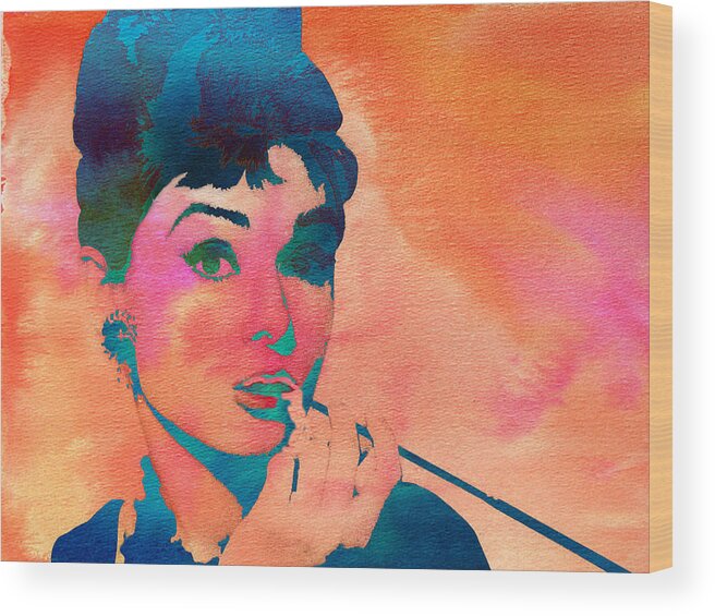 Audrey Hepburn Wood Print featuring the painting Audrey Hepburn 1 by Brian Reaves