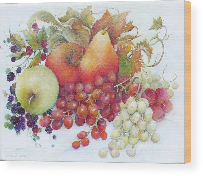 Autumn Wood Print featuring the painting Autumn Fruits / sold by Barbara Anna Cichocka