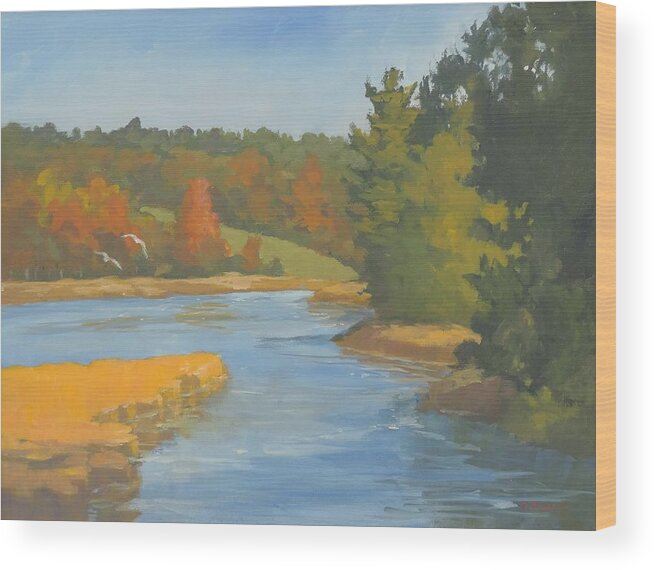 Autumn Wood Print featuring the painting Autumn on the Sheepscot by Bill Tomsa