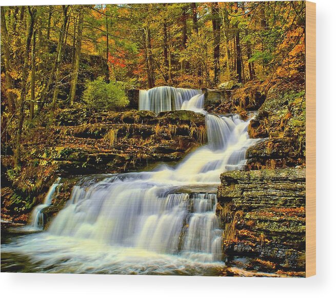 Autumn Wood Print featuring the photograph Autumn by the Waterfall by Nick Zelinsky Jr