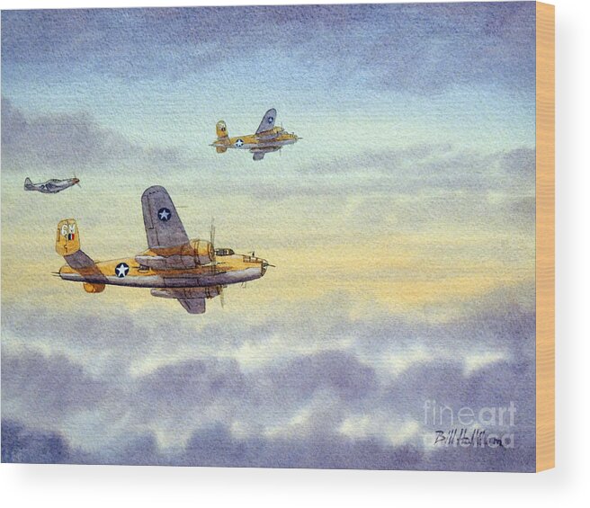 B-25 Mitchell Wood Print featuring the painting B-25 Mitchell by Bill Holkham