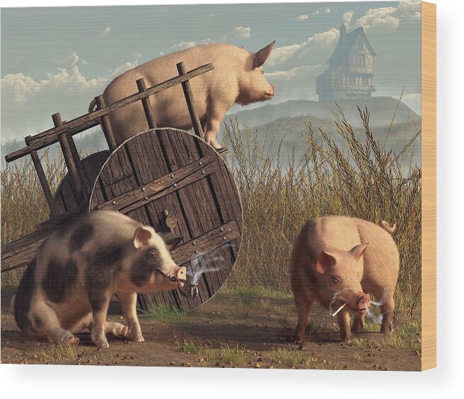 Pig Art Wood Print featuring the digital art Bad Pigs by Daniel Eskridge