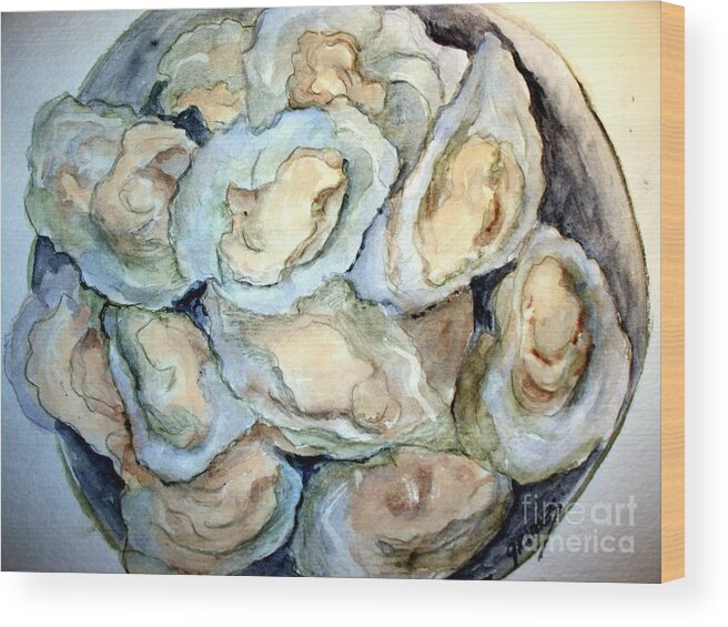 Seafood Wood Print featuring the painting Baked Oysters in Shells by Carol Grimes