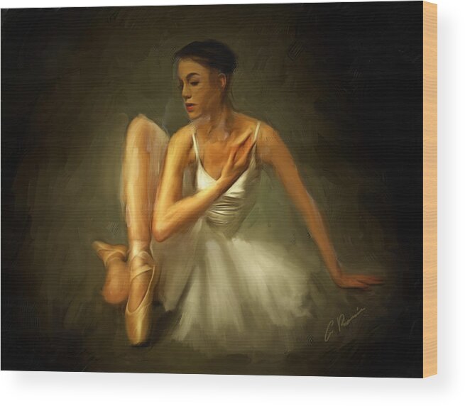 Ballet Wood Print featuring the painting Ballerina by Charlie Roman