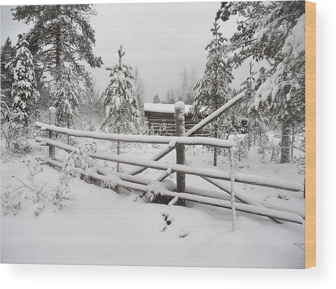 Finland Wood Print featuring the photograph Barn in Seitseminen winter by Jouko Lehto