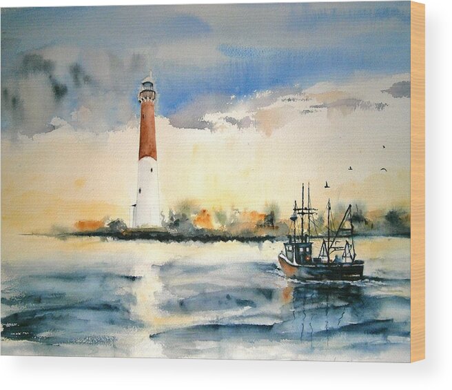 Lighthouse Wood Print featuring the painting Barnegat Lighthouse by Brian Degnon
