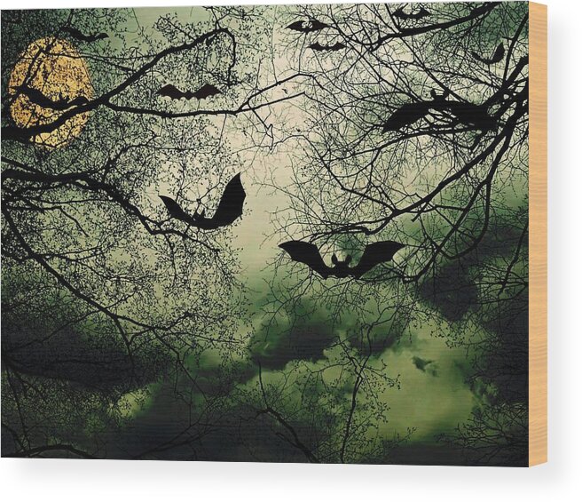 Abstract Wood Print featuring the photograph Bats From Hell by Barbara S Nickerson