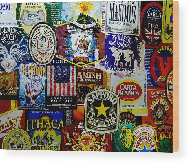 Richard Reeve Wood Print featuring the photograph Beer Labels by Richard Reeve