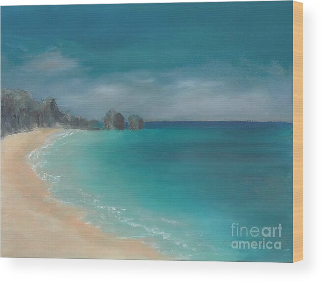 Bermuda Wood Print featuring the painting Bermuda beach morning by Carol DENMARK