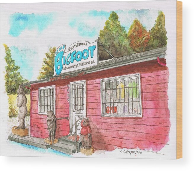 Bigfoot Discovery Museum Wood Print featuring the painting Bigfoot Discovery Museum, Felton, California by Carlos G Groppa