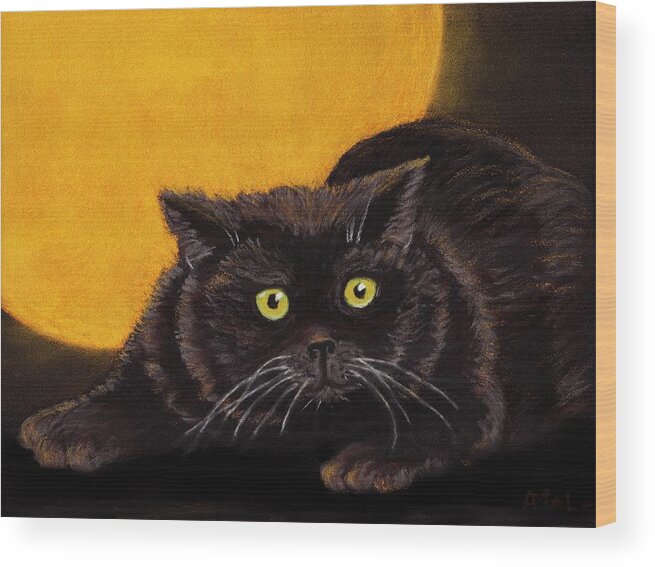 Black Wood Print featuring the painting Black Cat by Anastasiya Malakhova