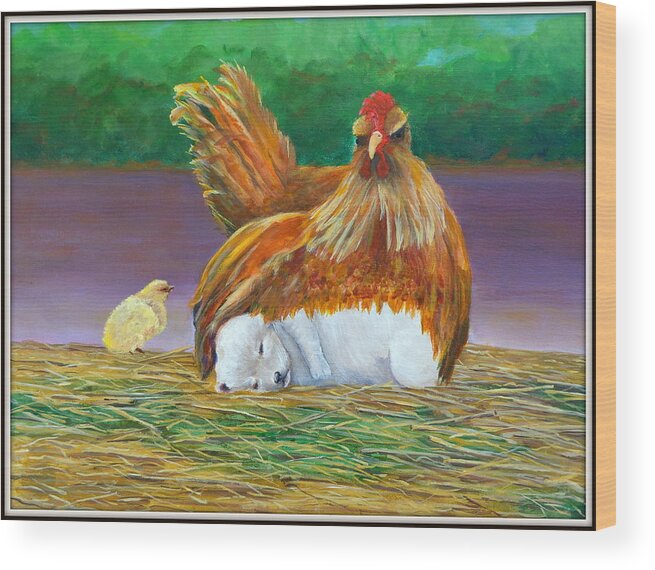 Hen Painting Wood Print featuring the painting Blame It On Your Parent by Deborah Naves