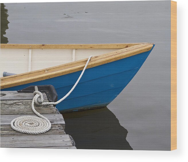 Blue Boat Wood Print featuring the photograph Blue Boat with Coiled Line by Sandra Anderson