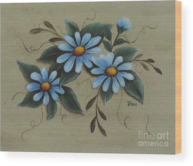 Blue Daisies Wood Print featuring the painting Blue Daisies by Jimmie Bartlett