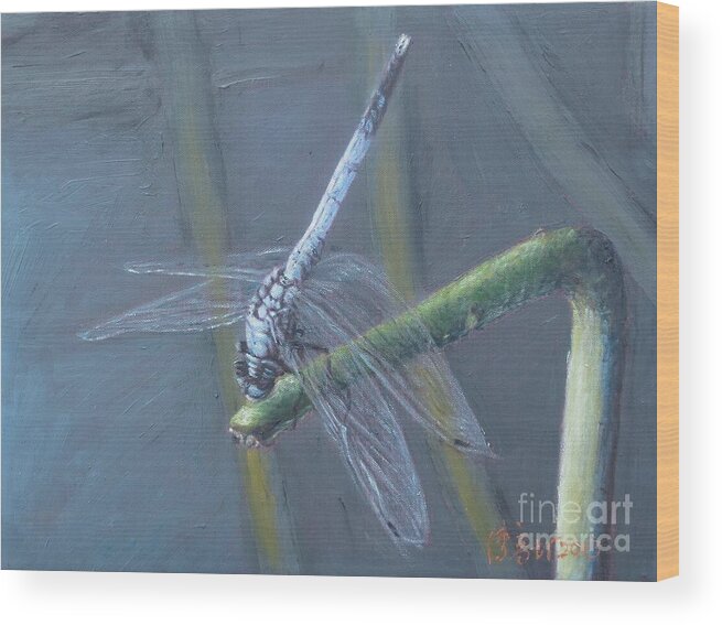 Insert Wood Print featuring the painting Blue Dragonfly by Tierong Fu