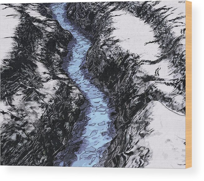 Water Wood Print featuring the digital art Blue Water On Ice by Phil Perkins