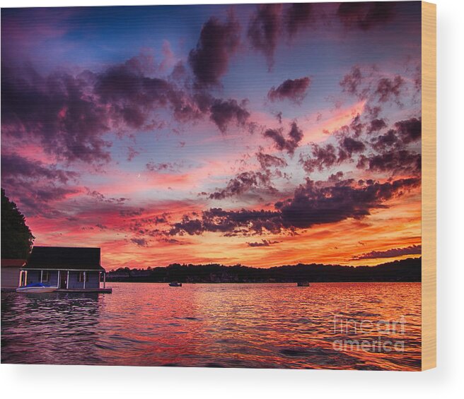Lake Hopatcong Wood Print featuring the photograph Boathouse Sunset by Mark Miller