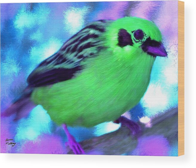 Bird Wood Print featuring the painting Bright Green Finch by Bruce Nutting