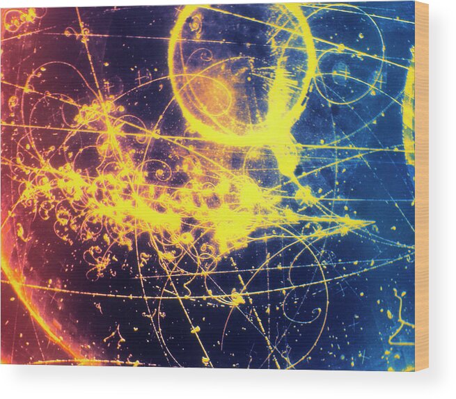 Neutrino Interaction Event Wood Print featuring the photograph Bubble Chamber Image Of Neutrino Event by Science Photo Library