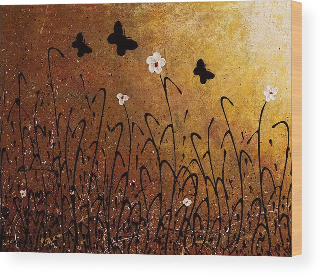 Abstract Art Wood Print featuring the painting Butterflies Landscape by Carmen Guedez