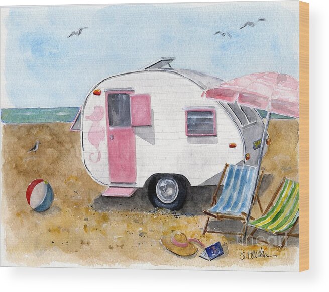 Original Watercolor Wood Print featuring the painting California Dreamin' by Sheryl Heatherly Hawkins