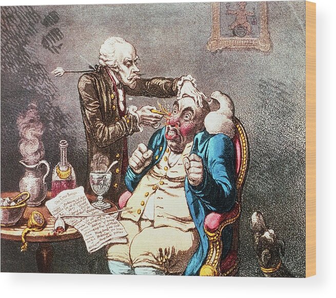 Doctor Wood Print featuring the photograph Caricature Of A Doctor Treating A Patient by National Library Of Medicine/science Photo Library