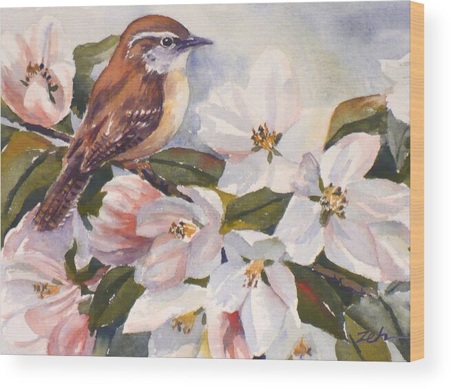 Bird Wood Print featuring the painting Carolina Wren by Janet Zeh