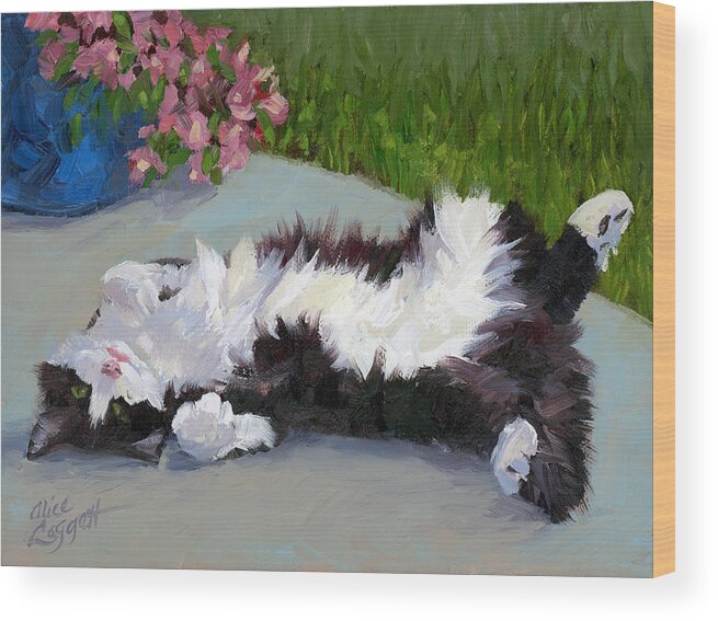 Cat Wood Print featuring the painting Cat on a Hot Day by Alice Leggett