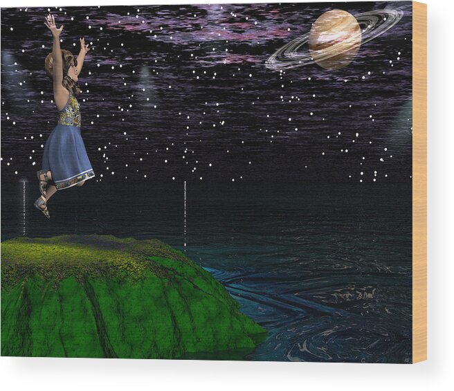 Children Wood Print featuring the digital art Catch A Falling Star by Michele Wilson
